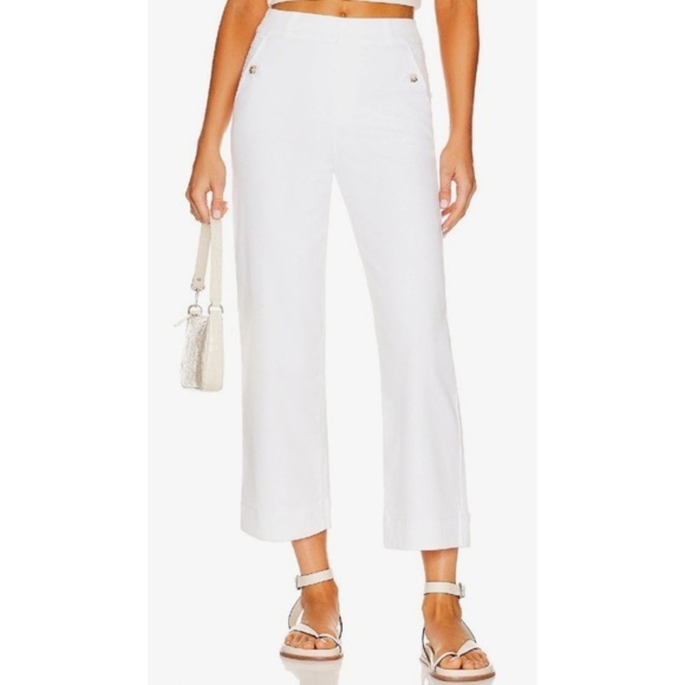 SPANX Supersmooth Stretch Twill Cropped Wide Leg Pants White M High Rise Shaping